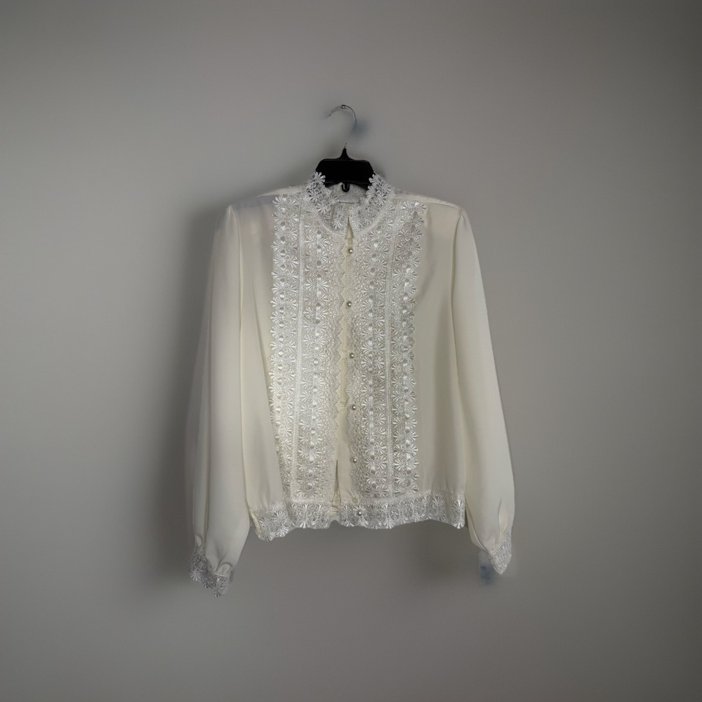 Vintage 90s White Guipure Lace Jacket Bedford Fair Size Med Victorian Bridal